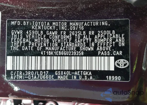2016 Toyota Avalon Xle from USA, damaged, VIN 4T1BK1EB6GU239358